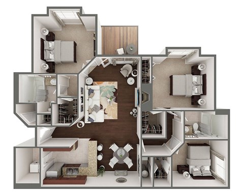 A 3D floor plan of a 3 Bed 2 Bath Floor Plan at Wynfield Trace, Peachtree Corners, Georgia